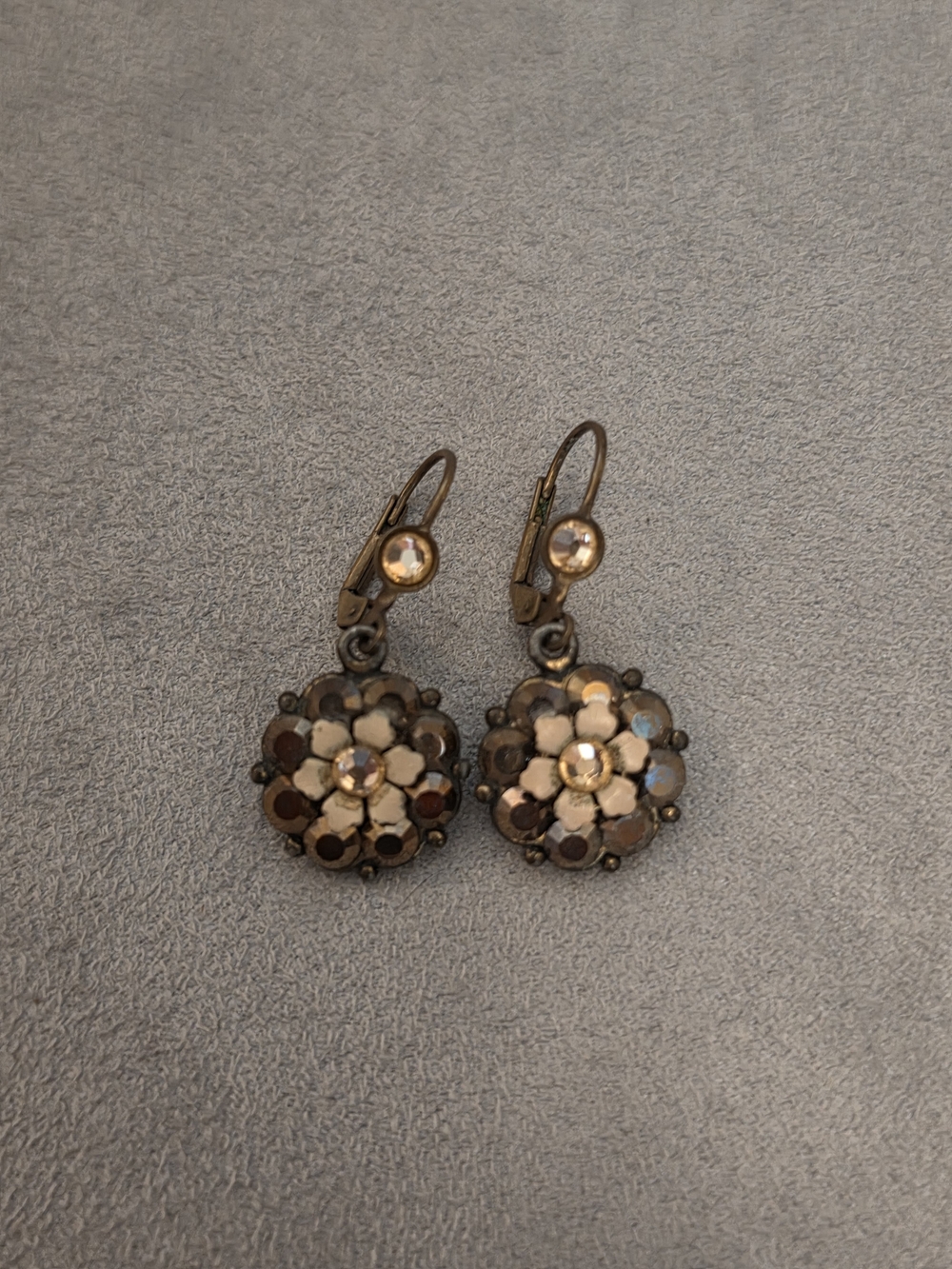 Michal Negrin Bronze Floral Drop Earrings with Champagne and Brown Accents